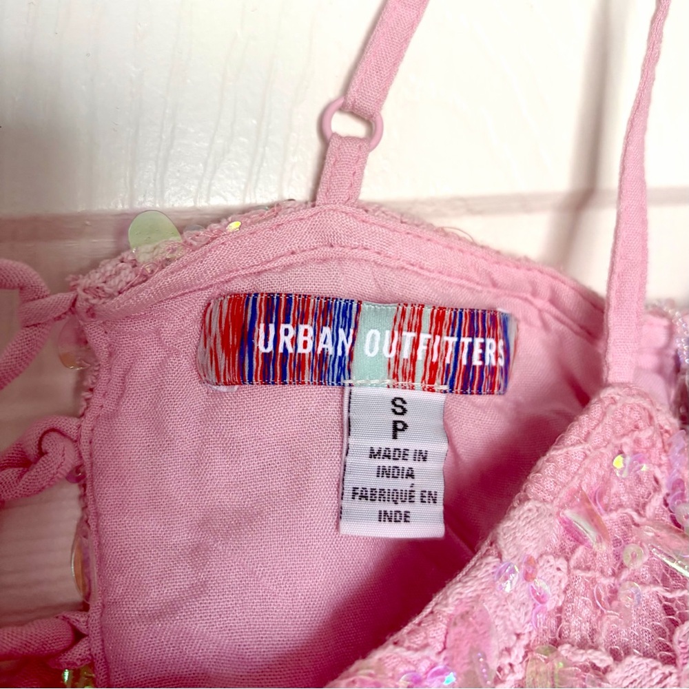 NWOT Pink Sparkly Sequin & Jewels Lace Cami Crop Top — Small - Picture 3 of 10